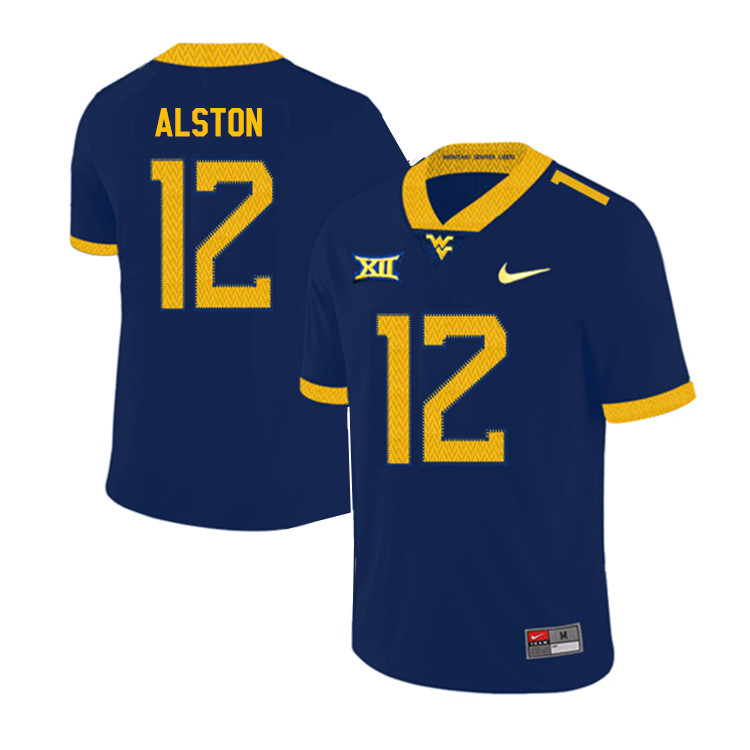 2019 Men #12 Taijh Alston West Virginia Mountaineers College Football Jerseys Sale-Navy